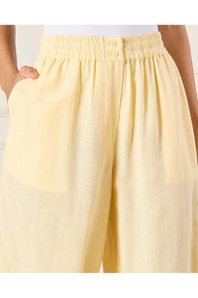 REDTAG Women Yellow Super Wide Linen Blend Trouser