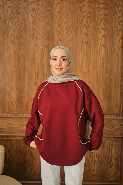 LOCCO Women's Stripe Detail Tunic Burgundy