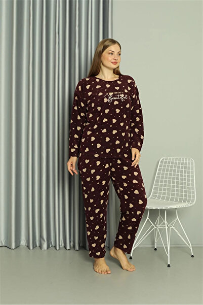 alfa expres Clothing Fleece Women's Plus Size Pajama Set Burgundy