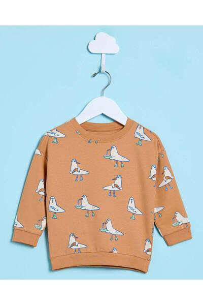 REDTAG Infant Boys Beige Printed Sweatshirt