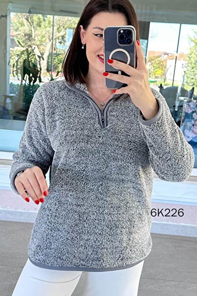İnce Topuk Half Zipper Plush Sweat 6K226