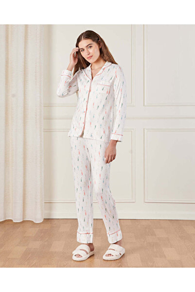 REDTAG Women Ivory Printed Pyjama Set (2 Piece)