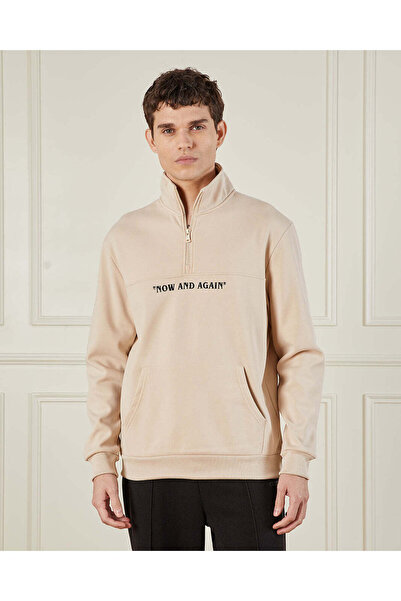 REDTAG سويت شيرت رجالي بيج بنصف سحاب وياقة عالية