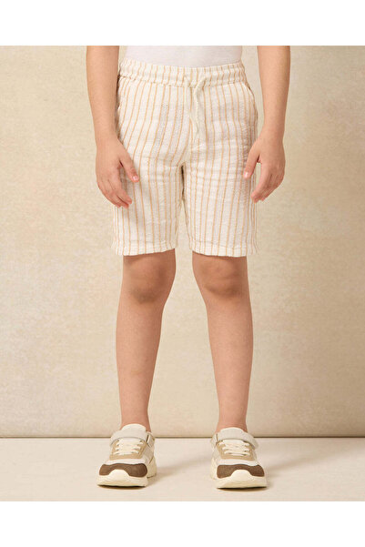 REDTAG Boys Cream Striped Dobby Pull on Shorts