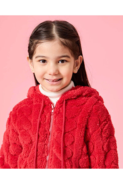 REDTAG Girls Burgundy Textured Hooded Sweatshirt