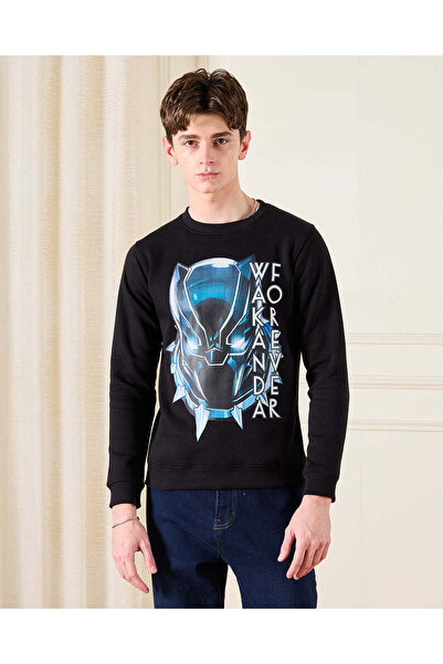 REDTAG Senior Boys Black Black Panther Printed Sweatshirt