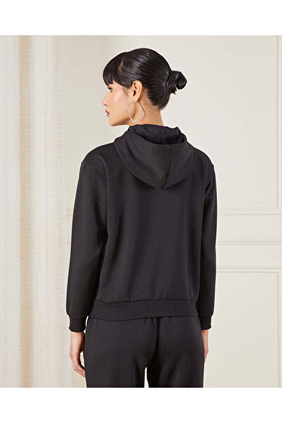 REDTAG Women Black Hooded Active Sweatshirt