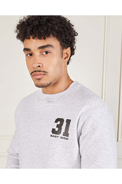 REDTAG Men Grey Crew Neck Sweatshirt