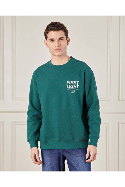 REDTAG Men Green Printed Bonded Sweatshirt