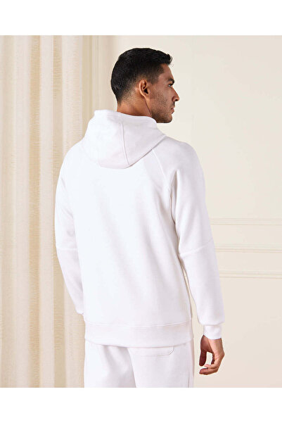 REDTAG Men Ivory Hooded Lounge Sweatshirt