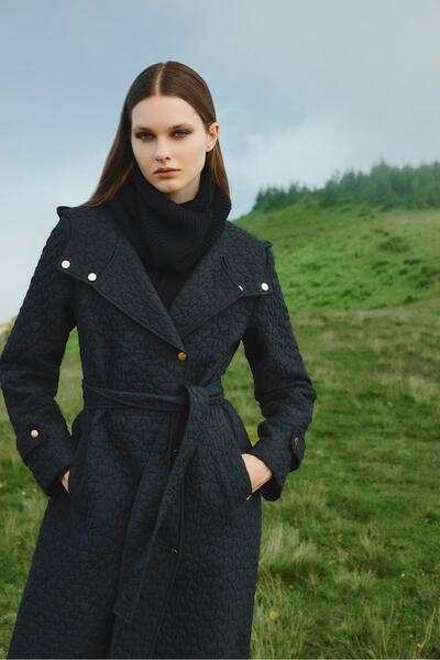 Zühre Hooded Patterned Belted Black Wear 13976