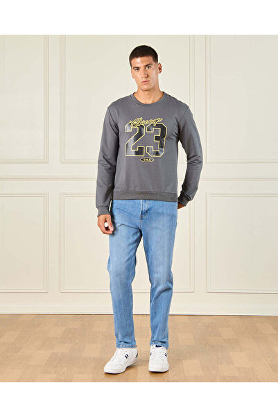 REDTAG Men Charcoal Printed Sweatshirt