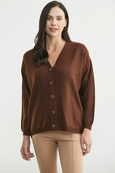 Sementa V-Neck Casual Buttoned Knit Cardigan - Brown