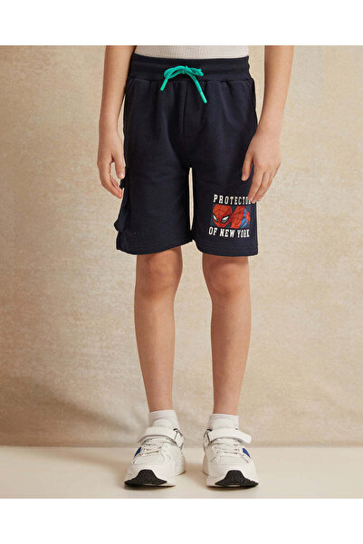 REDTAG Boys Navy Spiderman Print Active Shorts
