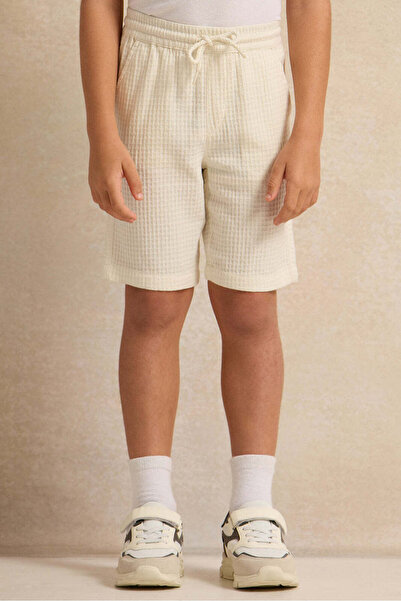 REDTAG Boys Cream Jacquard Shorts