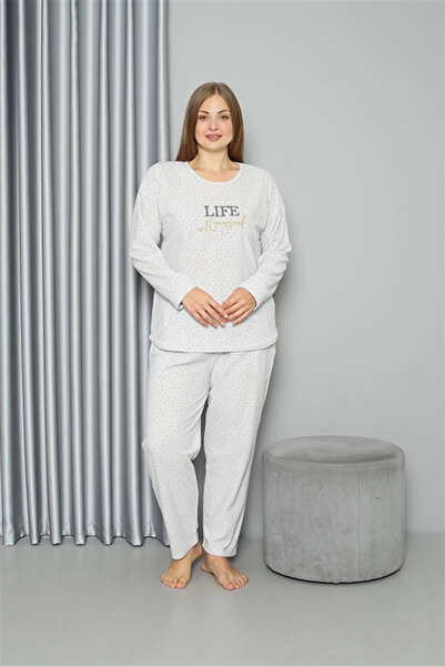 alfa expres Clothing Welsoft Fleece Women's Plus Size Pajama Set Ecru