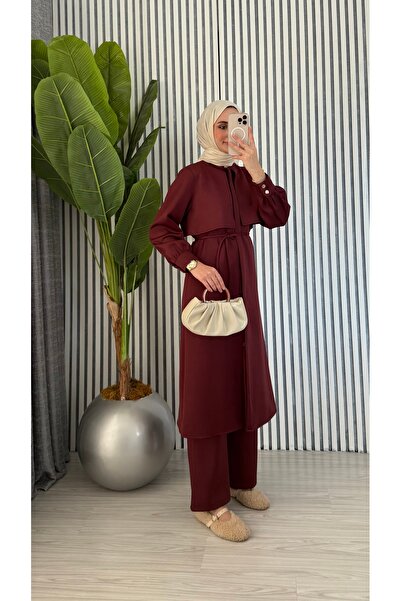 Molly Nelly Women's Long Buttoned Tunic Pants Lace-Up Suit