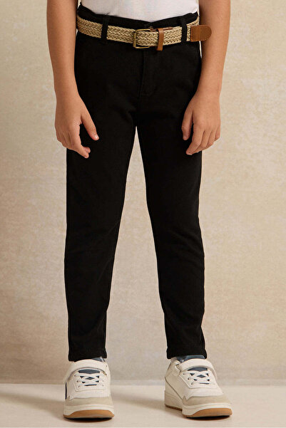 REDTAG Boys Black Dobby Belted Trouser