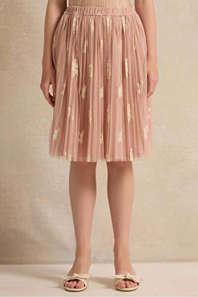 REDTAG Girls Beige Tulle Embellished Skirt