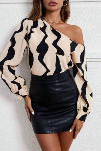 Mossta Long Sleeve Off-Shoulder Modal Blouse - Beige