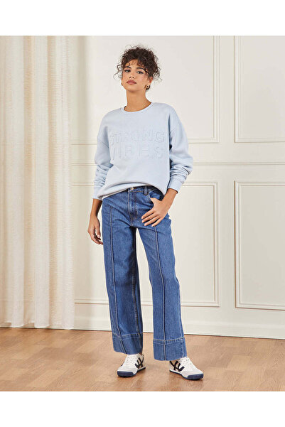 REDTAG Women Blue Embroidered Sweatshirt