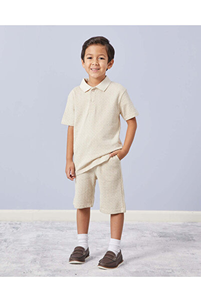 REDTAG Boys Junior Beige Polo With Short Set (2 Piece)