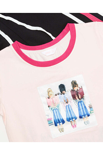 REDTAG Girls Pink And Black Printed Casual Set (2 Piece)