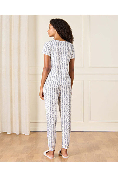 REDTAG Women Blue And White Striped Pyjama Set (2 Piece)