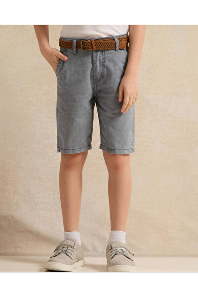 REDTAG Boys Blue Printed Twill Shorts With Belt