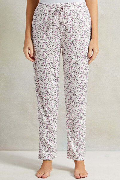 REDTAG Women White And Purple Floral Printed Pyjama Set (2 Piece)