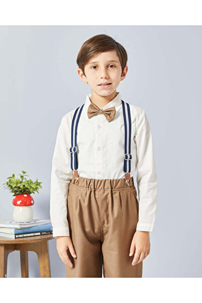 REDTAG Boys White Shirt And Brown Pants Set (3 Piece)