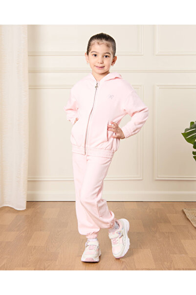 REDTAG Girls Pink Zip Through Hooded Sweatshirt