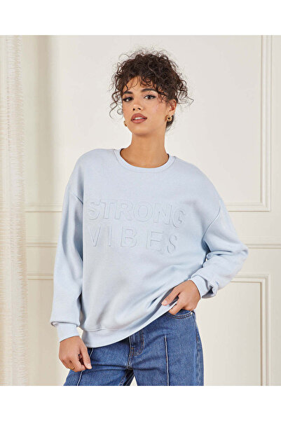 REDTAG Women Blue Embroidered Sweatshirt