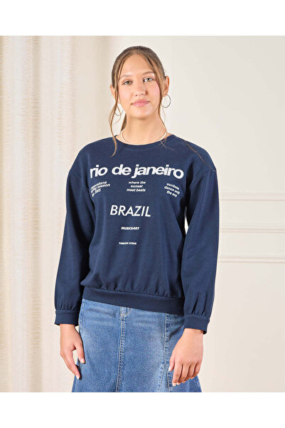 REDTAG Senior Girls Navy Printed Sweatshirt