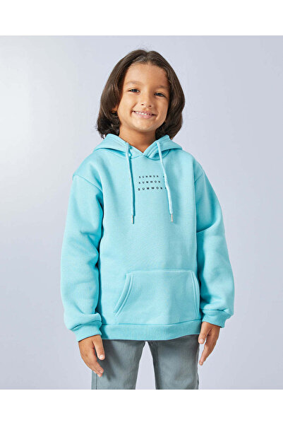 REDTAG Boys Blue Hooded Sweatshirt