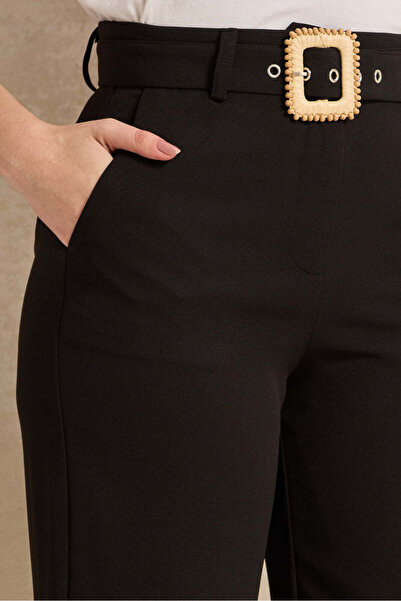 REDTAG Women Black Buckle Belted Trousers