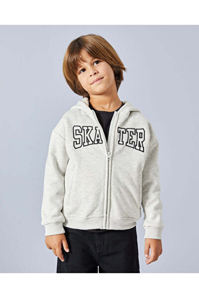 REDTAG Boys Grey Hooded Sweatshirt