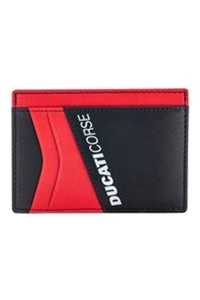 Ducati Corse حافظة بطاقات مودينا للرجال من الجلد الأصلي - DTLUG2000103 أسود/أحمر