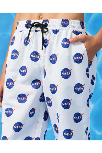 REDTAG Senior Boys White Nasa Print Swim Shorts