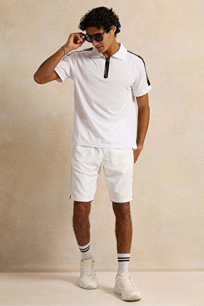 REDTAG Men White Active Shorts With Tape Details