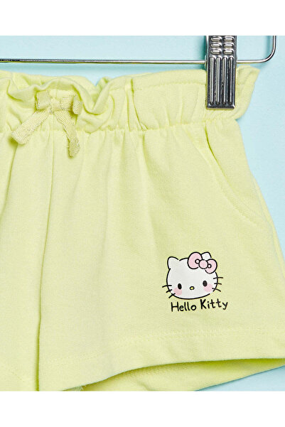 REDTAG Infant Girls Yellow Hello Kitty Print Shorts