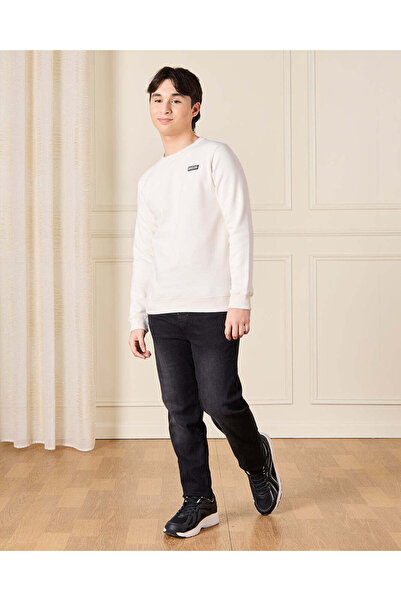 REDTAG Senior Boys Ivory Plain Sweatshirt