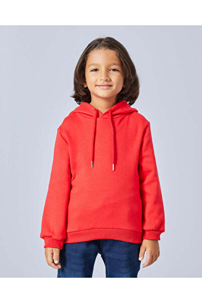 REDTAG Boys Red Hooded Sweatshirt