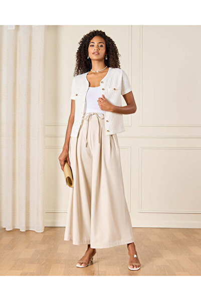 REDTAG Women Beige Pleated Trousers With Self Fabric Belt