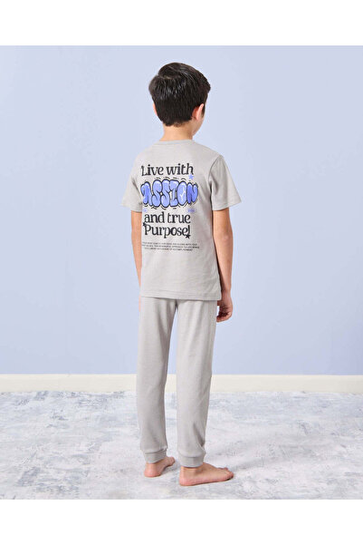 REDTAG Boys Grey Printed Pyjama Set (2 Piece)