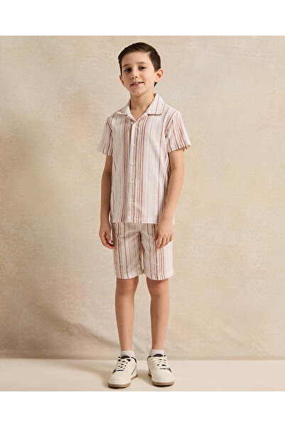 REDTAG Boys Red Striped Collared Set (2 Piece)