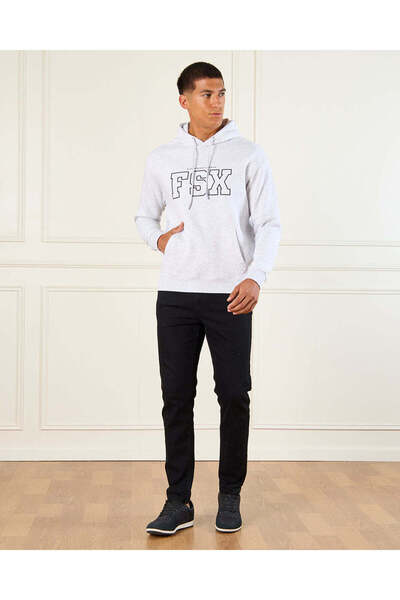 REDTAG Men Grey FSX Print Hooded Sweatshirt