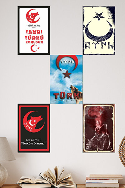 DURUSA Set de postere din MDF cu tematică Cultura Turcă și Bozkurt, Set de ta...