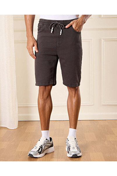 REDTAG Men Grey Knit Denim Shorts