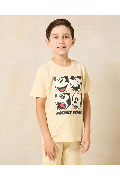 REDTAG Boys Beige Mickey Mouse Print Pajama Set (2 Piece)